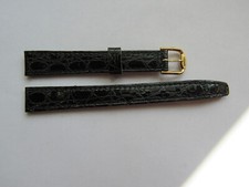 Bracelet femme montre YEMA FRANCE noir reflet gris- Cuir véritable 12 mm - NEUF