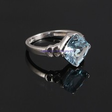 Naturel Bleu Gemme Topaze 925 Bague en Argent pour Femmes #6889