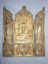 ancien triptyque en bronze doré XIX religieux