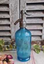 ANCIEN SIPHON BOUTEILLE VERRE EAU DE SELTZ ABSINTHE BLEU GUERANDE