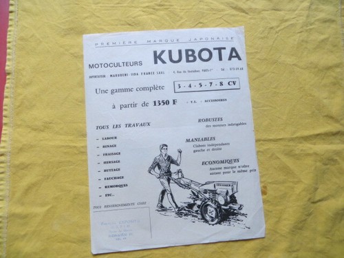 Motoculteurs kubota feuillet - kubota,