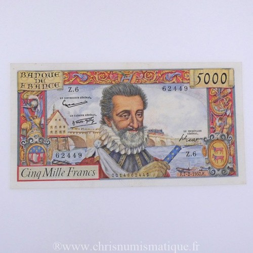 5000 francs henri 2 1957 - 5000,