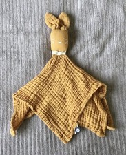 Doudou Lapin marron jaune moutarde orange lange Atmosphera