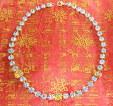 Collier ras du cou en argent petites roses strass bleus 42 cm Qualité Necklace