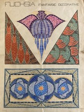 Dessin Peinture 1930 Original Art Deco Nouveau Gouache Papier Ancien Mosaïque