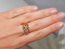 Bague Jaguar En Strass Noir Transparent Plaquée Or Taille 7 5G 26