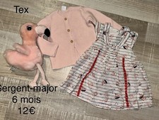Sergent-major Tex 6 MOIS : Robe Motif Marin Coton + Gilet Été TBE