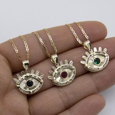 Collier Pendentif Œil Malin Texturé En Or Jaune 10K Réel Toutes Tailles