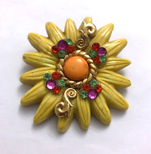 Grande Broche Soleil en résine signé Jacky de G Vintage Couture Oversize Brooch