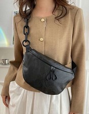 Sac Banane Noir Femme Homme En Simili Cuir Zippé Sacoche Chaînette Noir Réglable