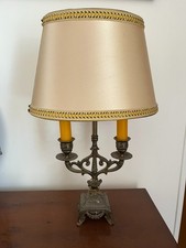 Lampe ancienne pied laiton et abat-jour tissus propre bon état