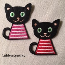 Écusson patch thermocollant - CHAT NOIR RAYURE ** 5 x 6 cm ** Applique 