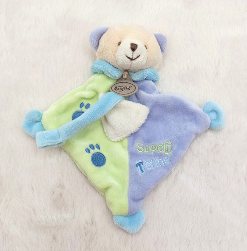 Doudou plat ours beige vert