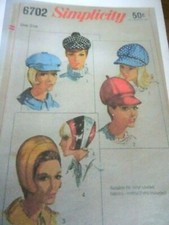 6702 PATRON SIMPLICITY VINTAGE ANNEE 1960   CHAPEAU  CASQUETTE  T UNIQUE