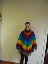 PONCHO COL CHEMINEE - MULTICOLORE - 100% LAINE