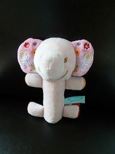 J12. DOUDOU HOCHET BEBEREVE CASINO ELEPHANT ROSE BLANC ORANGE POUET ETAT NEUF*