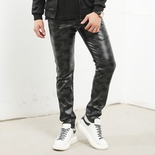 Hommes Camouflage Simili Cuir Conique Pantalon Élastique Slim Fit Pantalon Punk