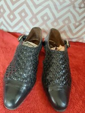 Chaussures 39,5 SAGA 1980 cuir tressé chèvre bleu marine 