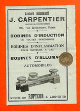 PARIS ( XIV ° ) J. CARPENTIER / ATELIERS RUHMKORFF / PUBLICITÉ 1906