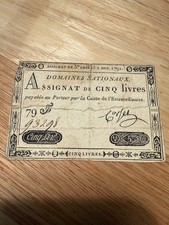 ASSIGNAT DE CINQ LIVRES  DOMAINES NATIONAUX