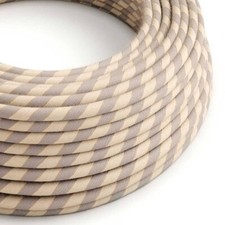 Câble rond - Tissu Coton et lin -Beige / Gris - Spiral-3x0.75 -Longueur 5 mètres