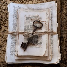 200+ 1800s French Book Pages with Antique Iron Key | Antique Ephemera Paper