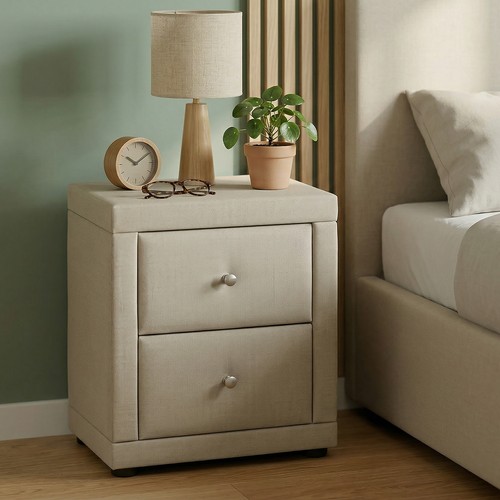 Table chevet beige tissu - beige, 2
