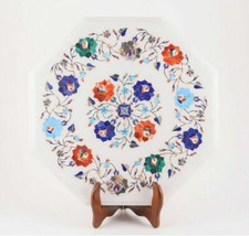 Table D'Angle En Marbre 12" Pietra Dura Artisanal Incrustation Décor Maison