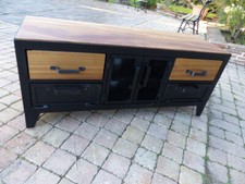Meuble TV industriel 2 tiroirs et 2 clapets 