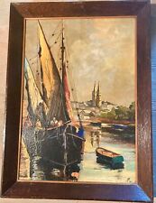 tableau Bretagne Huile signée encadrée  port de Quimper sur l'Odet régionaliste
