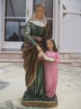 STATUE PLATRE POLYCHROME STE ANNE D'AURAY ET VIERGE MARIE(STE PATRONNE BRETAGNE)