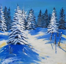 "Neige enchantée" Tableau original de Carin  - Hiver blanc - 40x40 cm