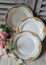 3 ANCIENNES ASSIETTES PLATES  CERANORD ST AMAND COTENTIN DECOR ORANGE