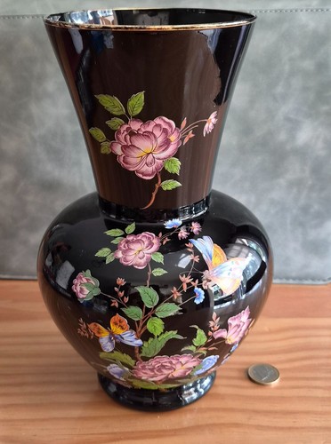 Grand vase vintage verre noir