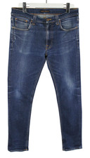 NUDIE Lean Dean Dry 16 Dips Jeans Homme W36/~L31 Faded Whiskers Stretch Zip Fly