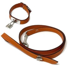 Ensemble collier pour chien Hermès en cuir orange avec cadena 20-25 cm et lai...