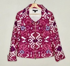 Lafayette 148 Fuchsia Ikat Print Zip Up Jacket Size 10 EUC