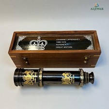 Télescope antique en laiton avec boîte en bois – Longue-vue nautique vintage
