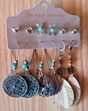 LOT BOUCLES D'OREILLES FEUILLE ORIENTALE FLECHE COEUR TURQUOISE BIJOUX FANTAISIE