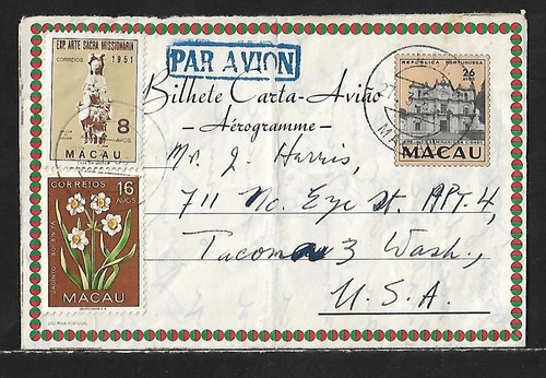 Macao airmail aerogramme - us,