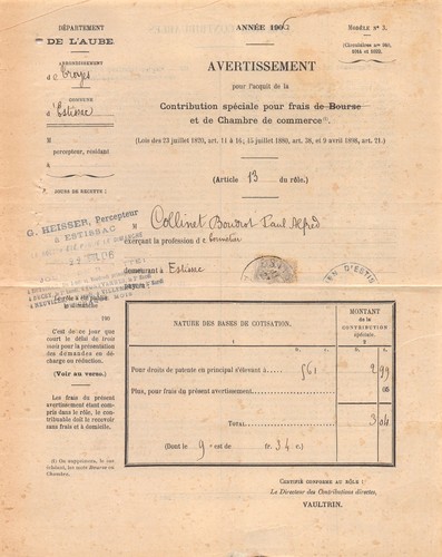 1906 contributions directes - directes, a