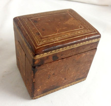 BOITE coffret ETUI à CIGARETTES ancien CUIR et BOIS à mécanisme VOYAGE