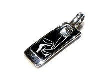 Bijou alliage argenté pendentif émaillé noir pierre Lang pendant