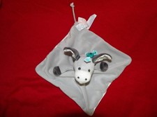 Doudou Plat Obaibi Ane Gris Blanc Pois Bleu Queue Corde