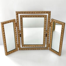 MIROIR TRIPTYQUE VINTAGE 1950 EN BOIS SCULPTE LAQUE DORE 50S ANNEES 50 A POSER