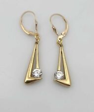 Boucles d'oreilles à pendants or 9 cts et brillants cz, H=4,5 cm, fermoirs neufs