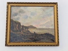 Huile sur toile XIXème Tableau ancien 8F paysage marin signé encadré marine