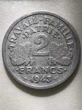 Piece de 2 Francs Louis Bazor Rare Fautée 1943
