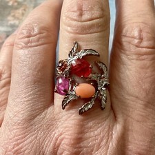 NATUREL RUBIS, SAPHIR ORANGE, CORAIL ,TOURMALINE, ARGENT , ANCIENNE BAGUE