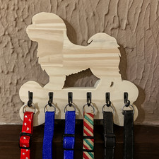 🐾 Porte accessoires mural en bois – Design chien & os – Bichon havanais